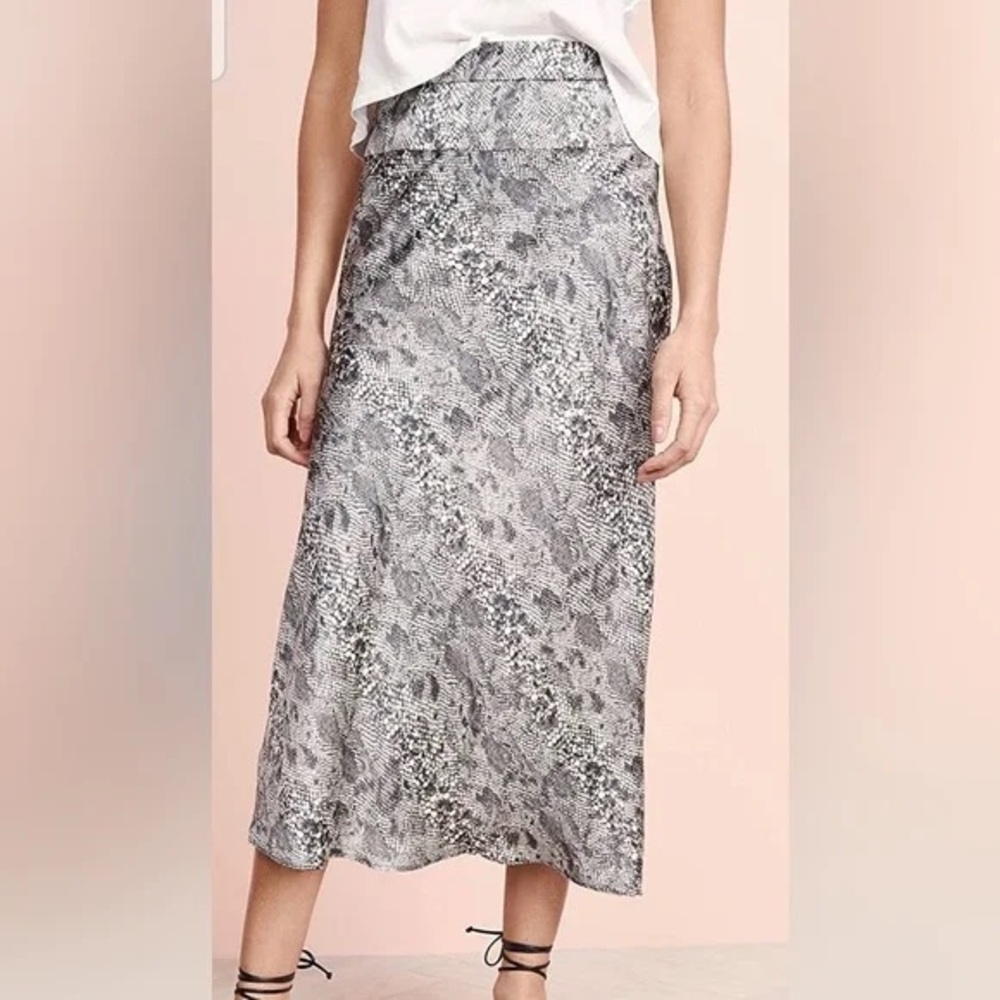 Free People Normani Bias Silky Snake Print Midi Skirt Womens Size 2